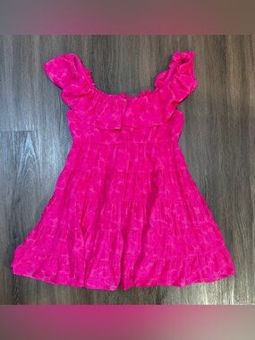 Lilly Pulitzer Emie Pink Ruffle Trim Tiered Burnout Dress
